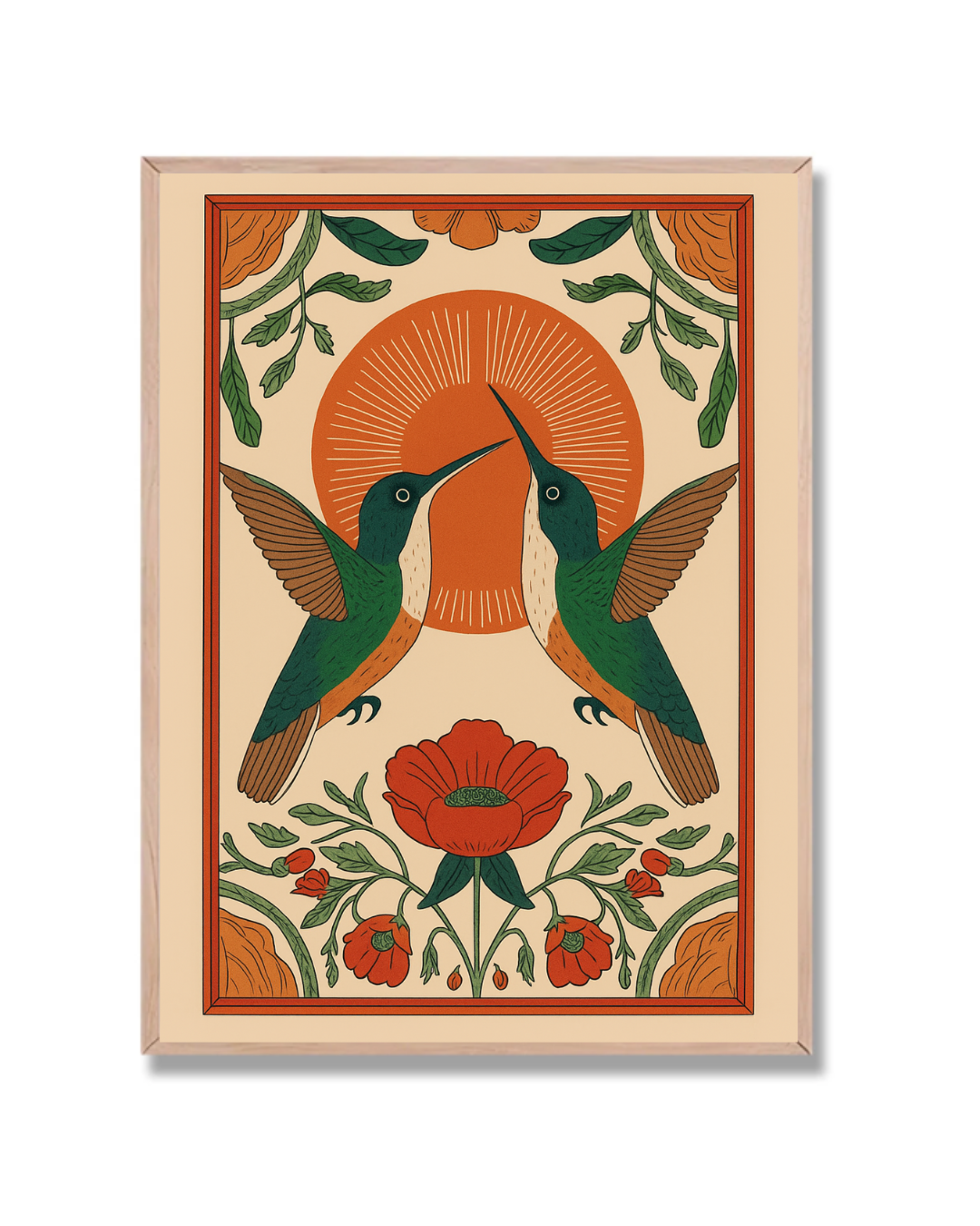 Pareja de colibríes al sol