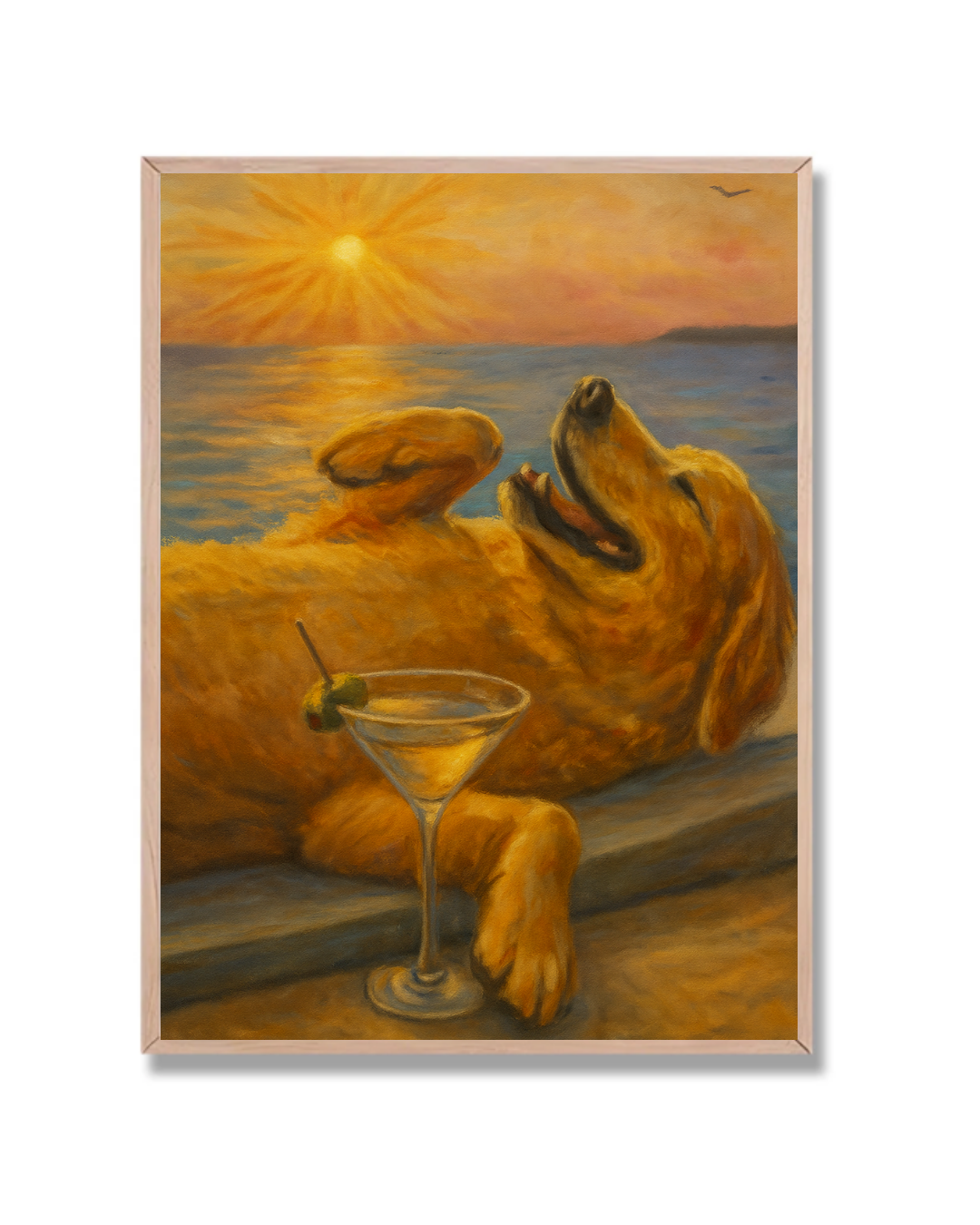 Golden al atardecer con cóctel