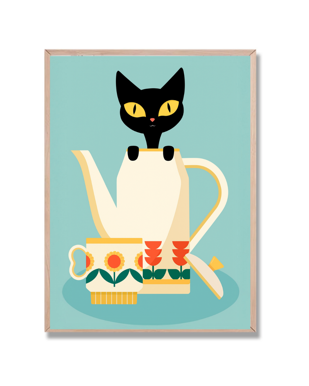 Gato en tetera vintage