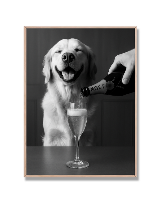 Golden feliz con champán
