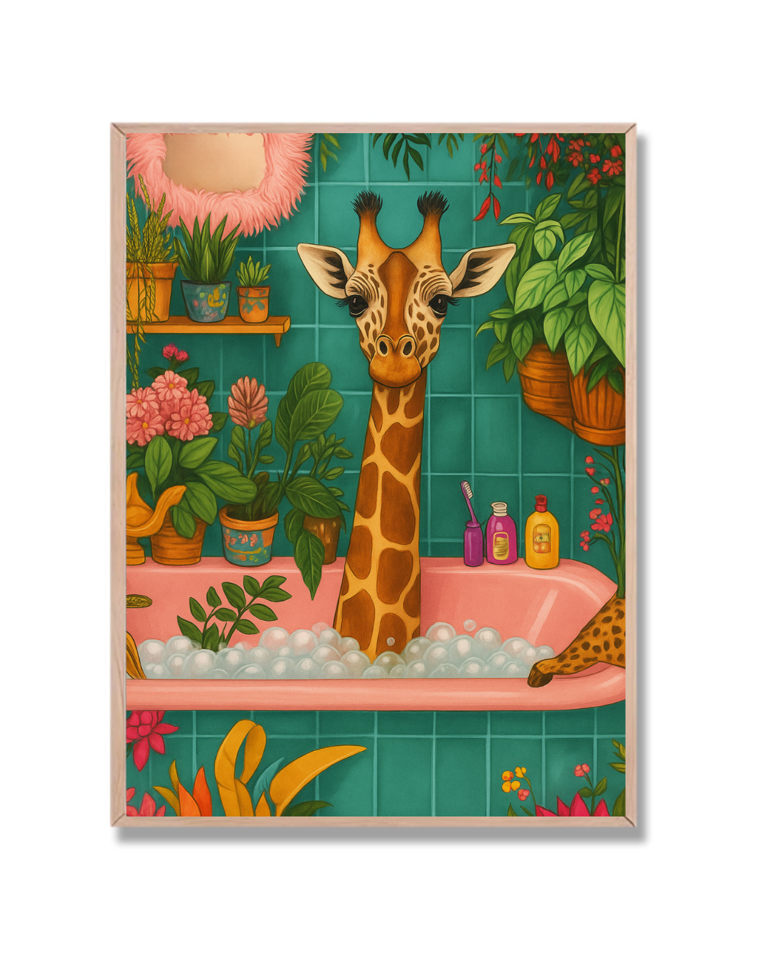 Jirafa en la bañera