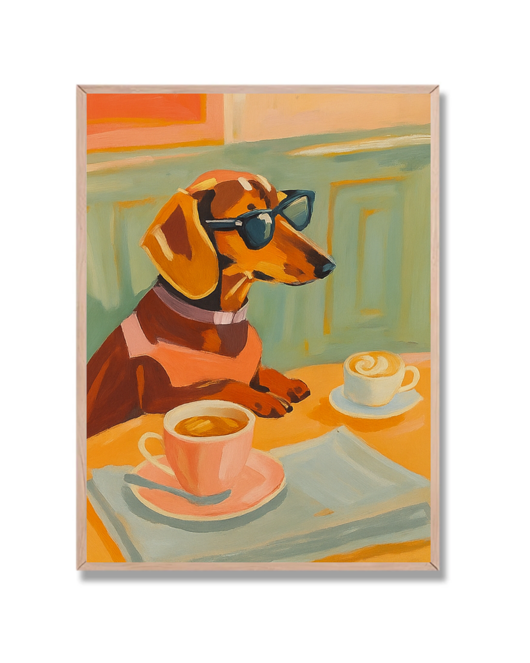 Perro salchicha con café