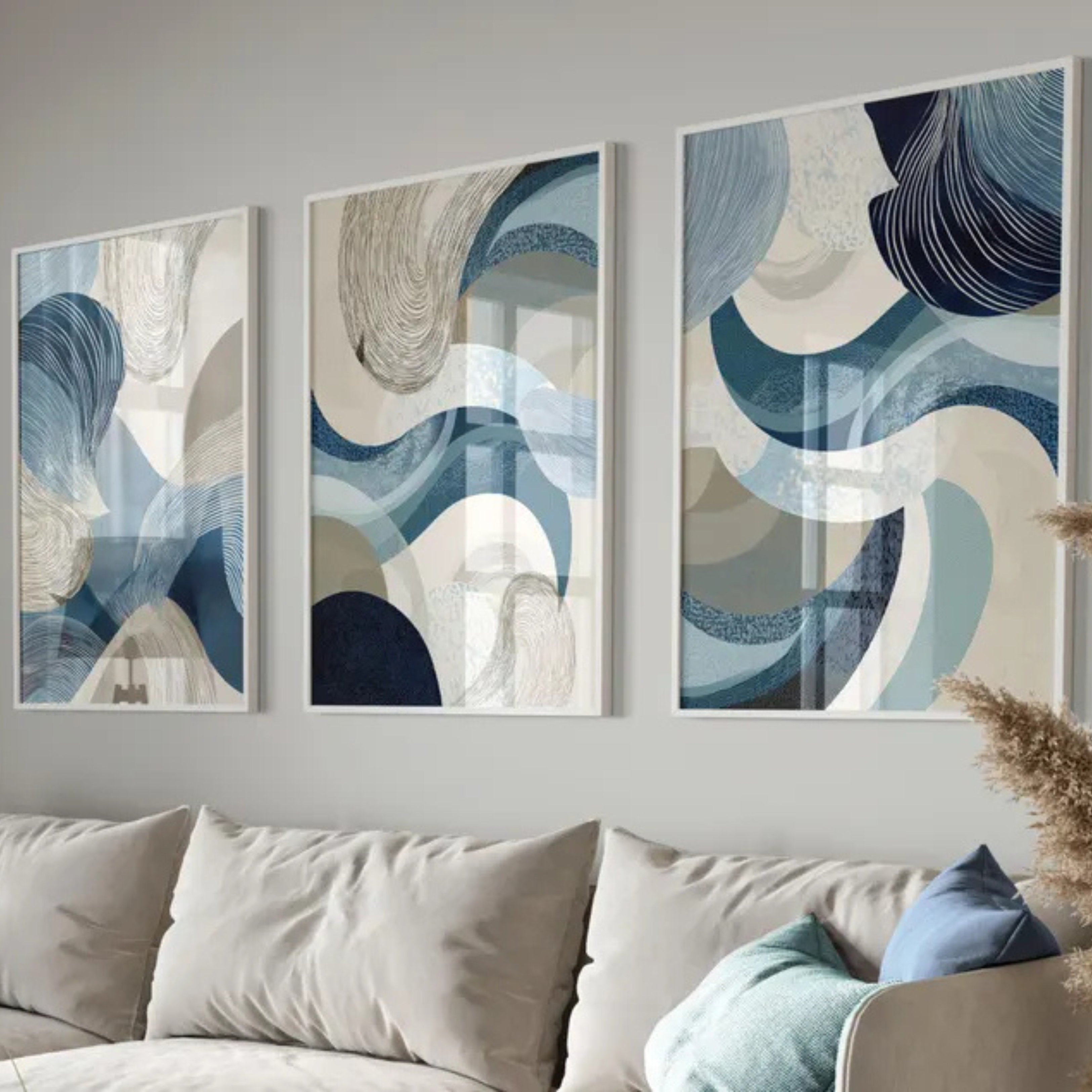 Set de 3 Abstracto Azul Ondas