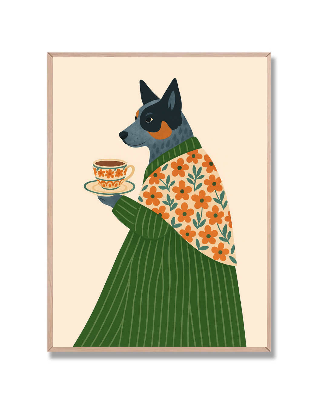 Perro elegante con té