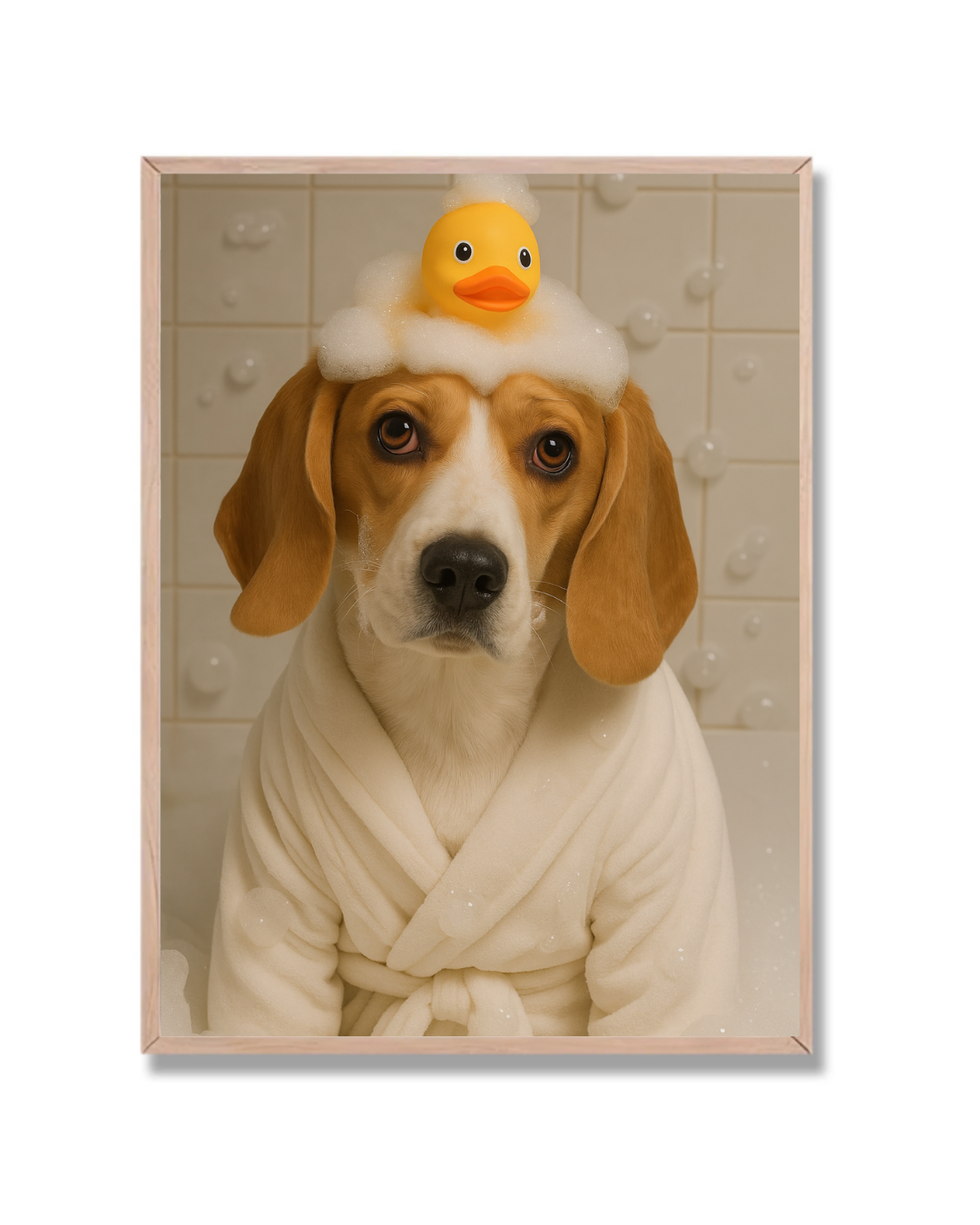 Beagle en bata blanca