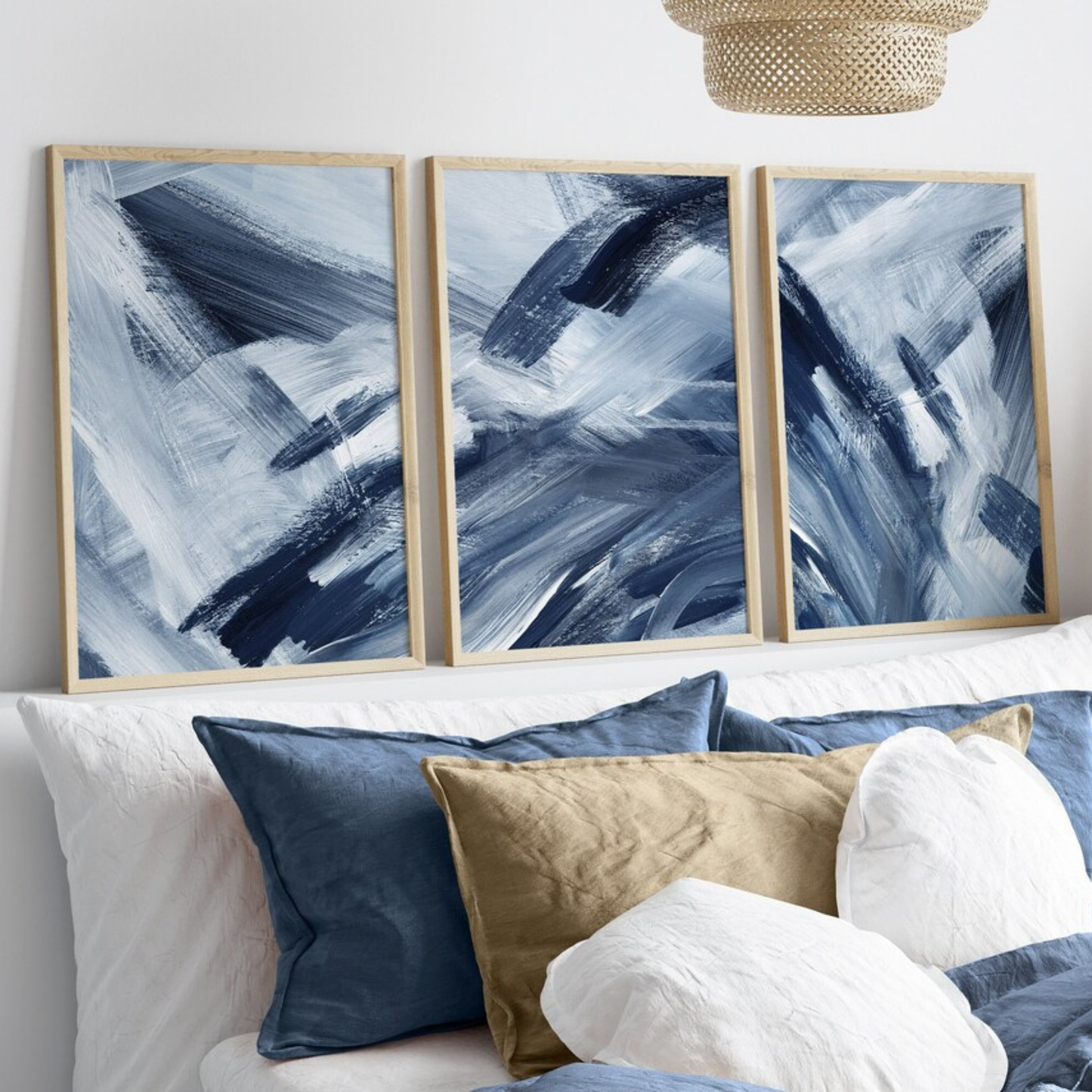 Set de 3 Abstracto Azul Pinceladas
