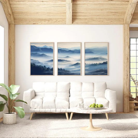 Set de 3 Montañas Niebla Azul
