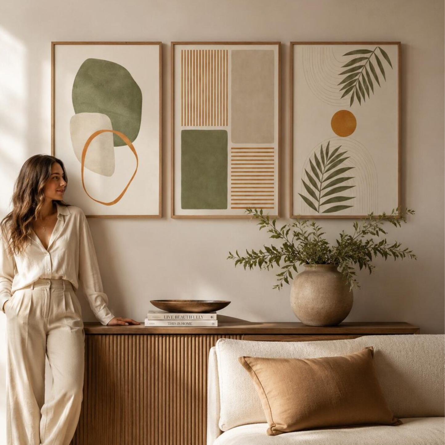 Set de 3 Boho Verde Sage Trío
