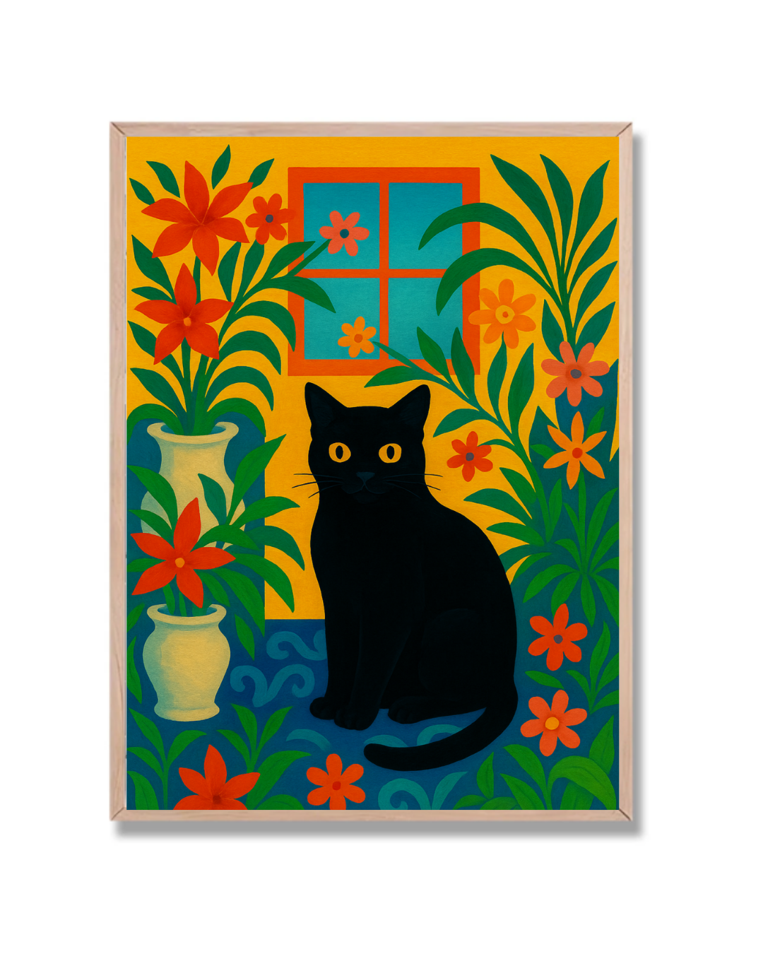 Gato Negro y Flores