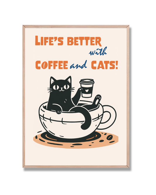 Vida mejor con café y gatos
