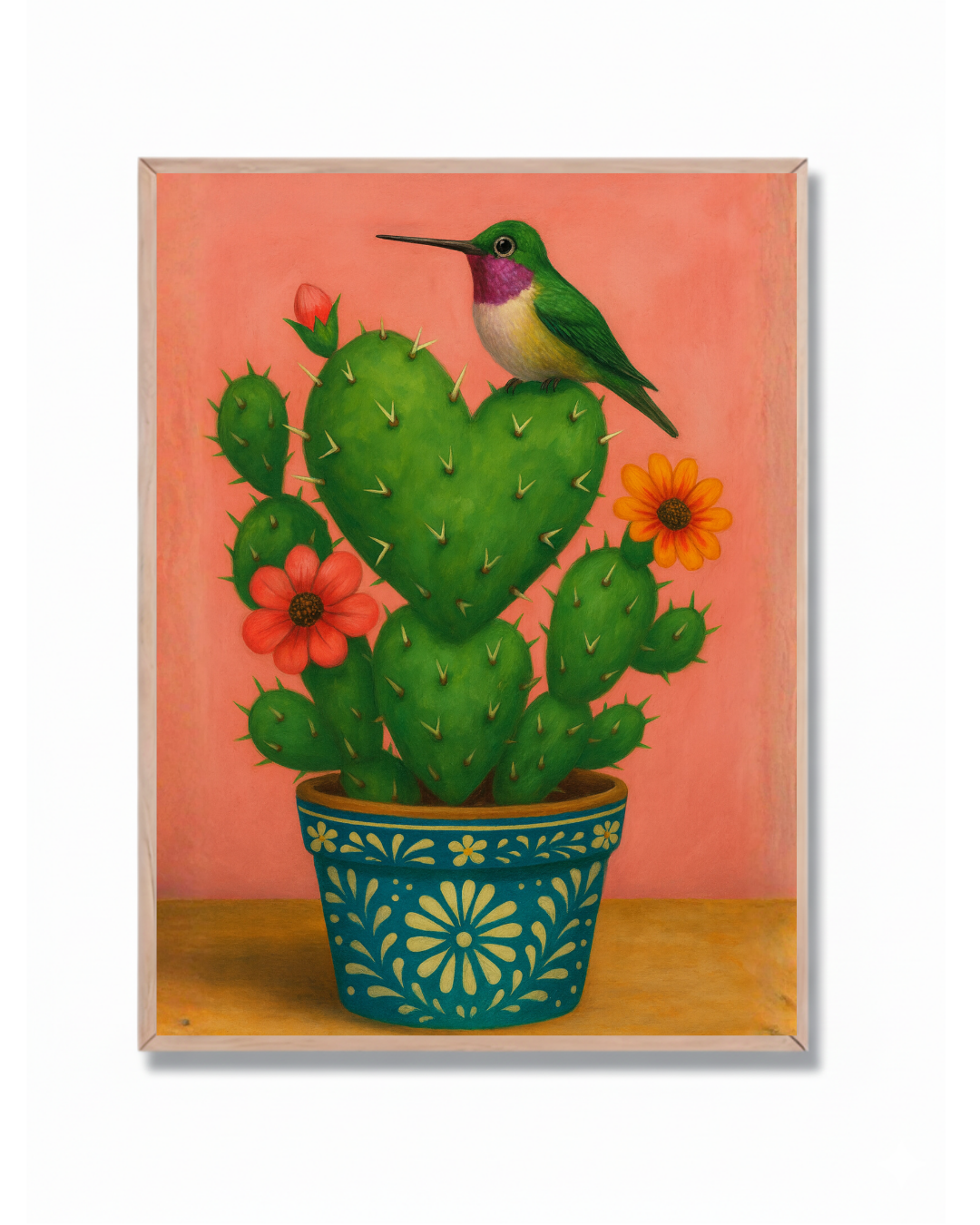 Colibrí y Cactus Corazón