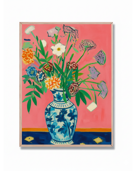 Florero con fondo rosa