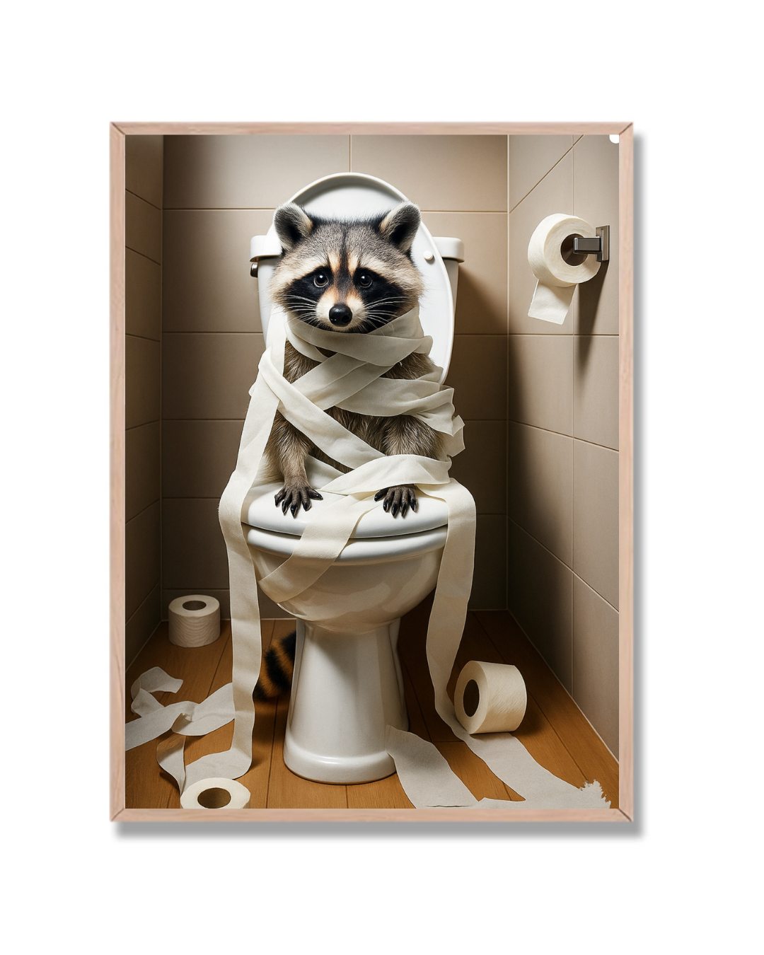 Mapache envuelto en papel