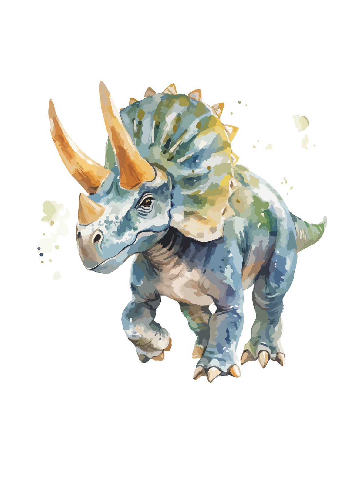 Triceratops Azul Acuarela