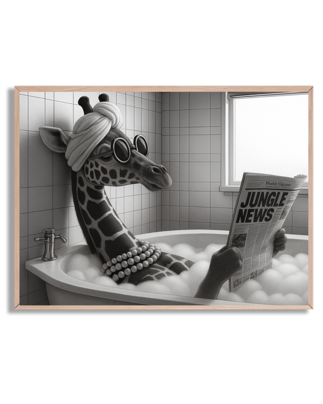 Jirafa leyendo en el baño