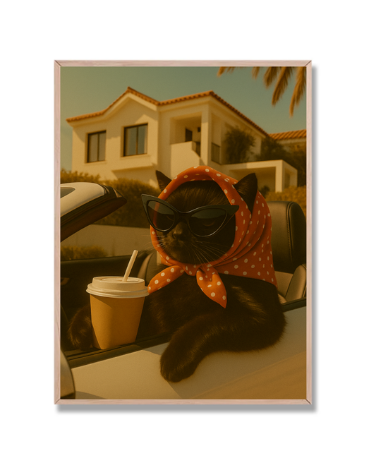 Gato elegante en auto descapotable