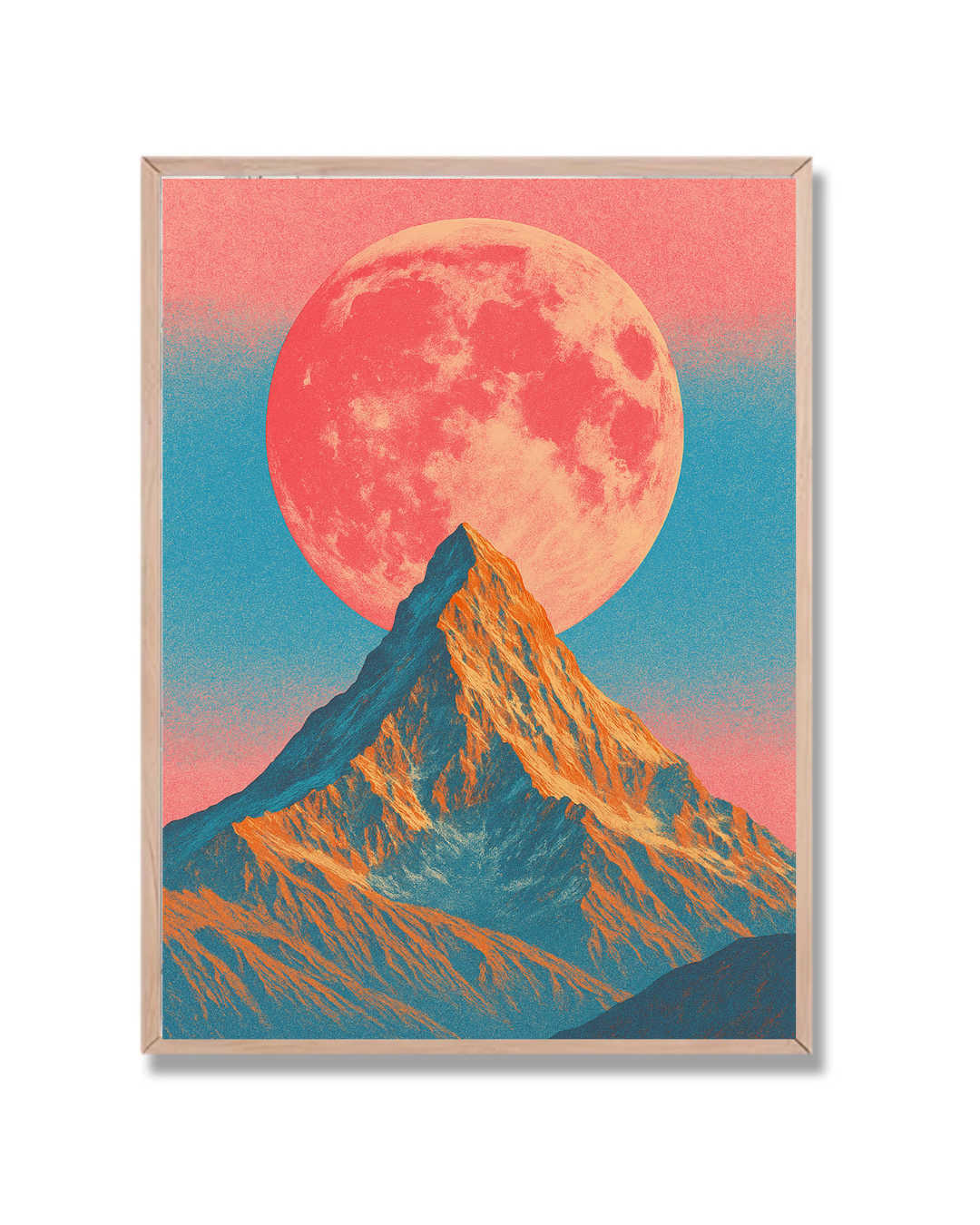 Montaña y luna rosa