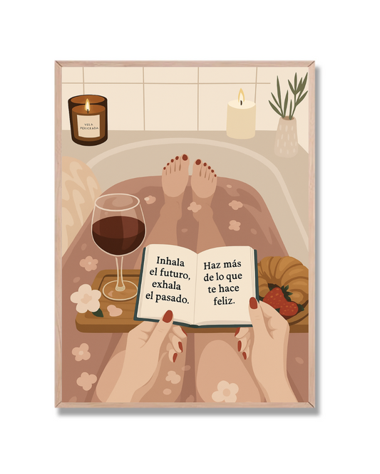 Vino y libro en el baño