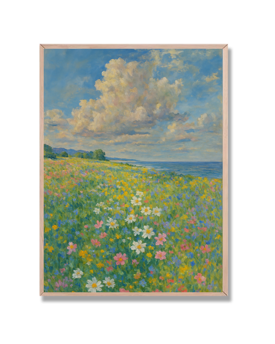 Campo de flores junto al mar