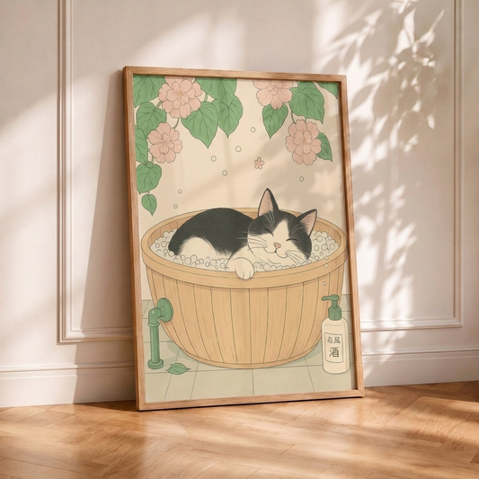 Gato en baño japonés