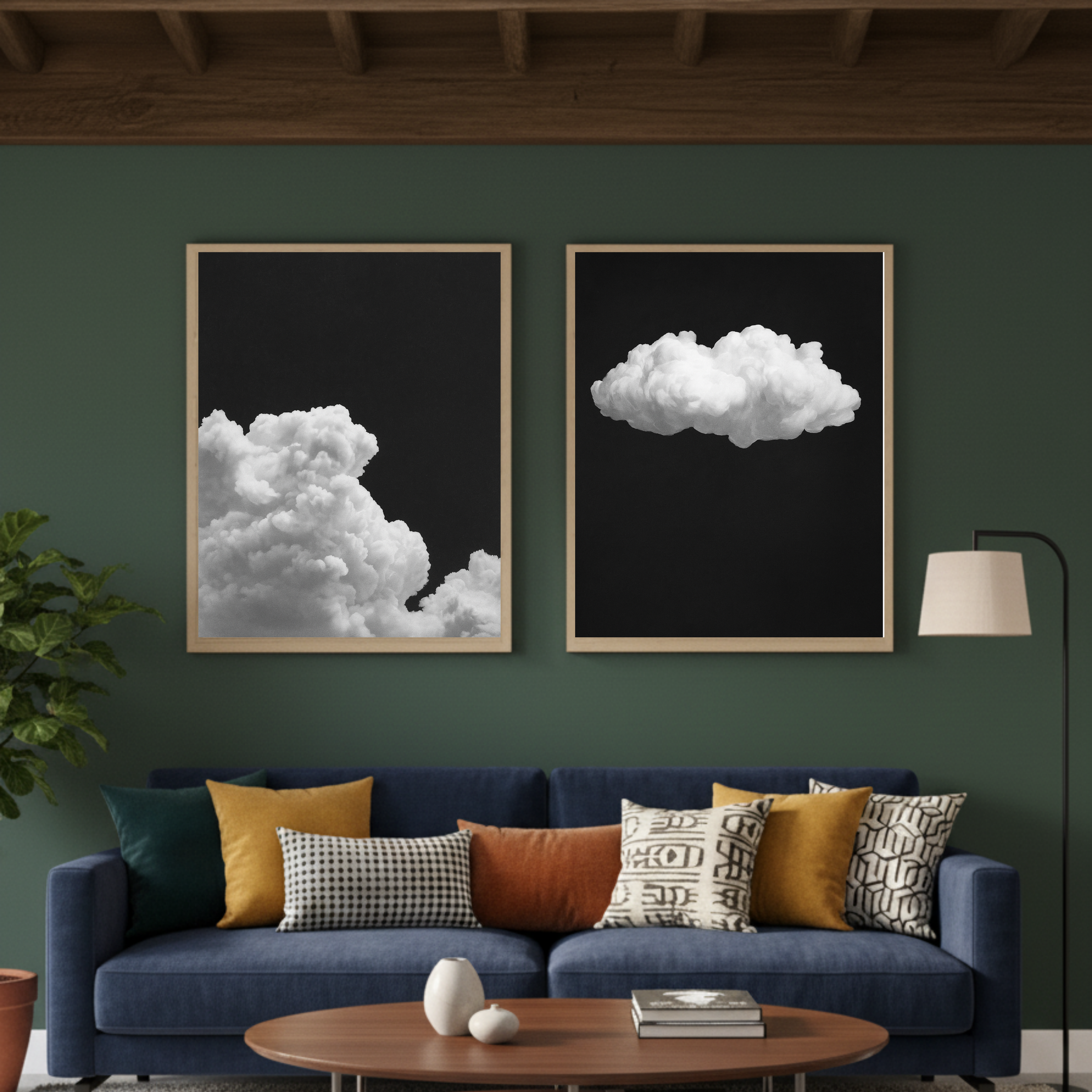 Set de 2 Nubes en Cielo Negro Vintage