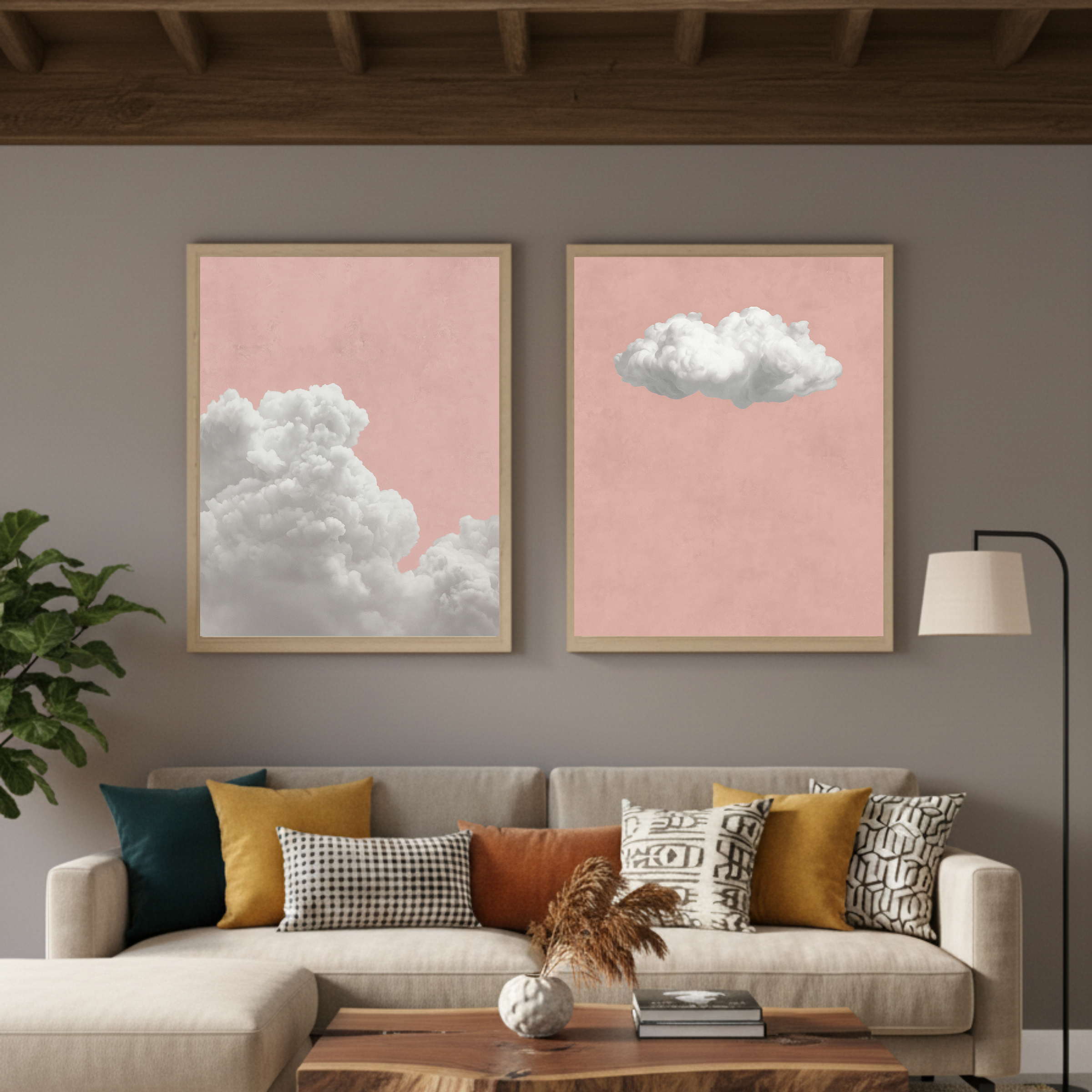 Set de 2 Nubes en Cielo Rosa Vintage