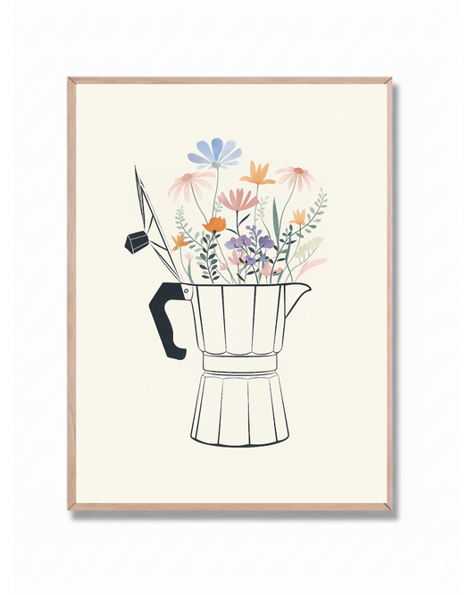 Cafetera con Flores