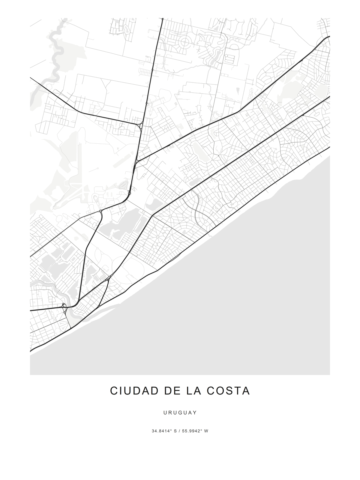 Mapa urbano de Ciudad de la Costa, Uruguay, vertical 3:4