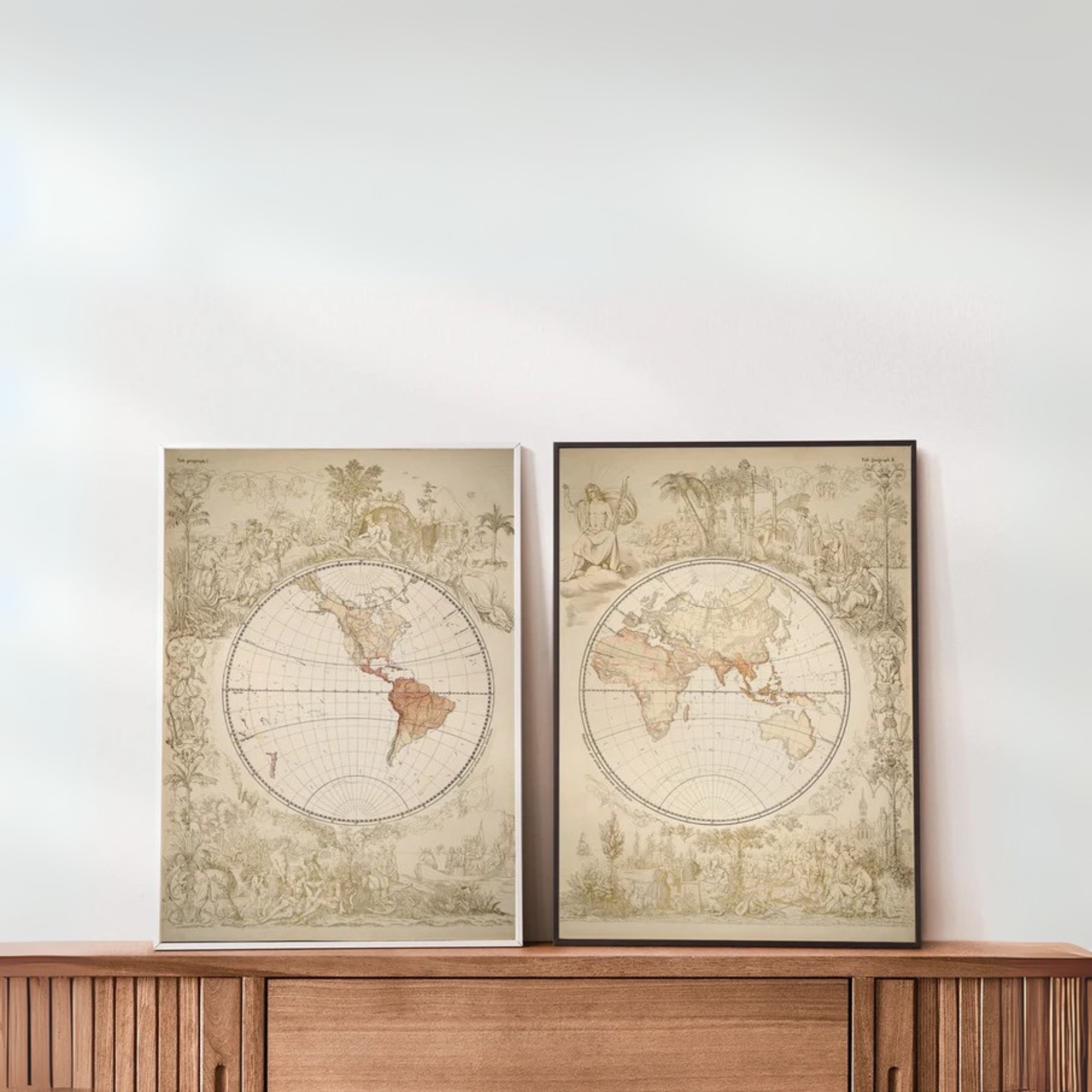 Set de 2 Mapamundi Antiguo