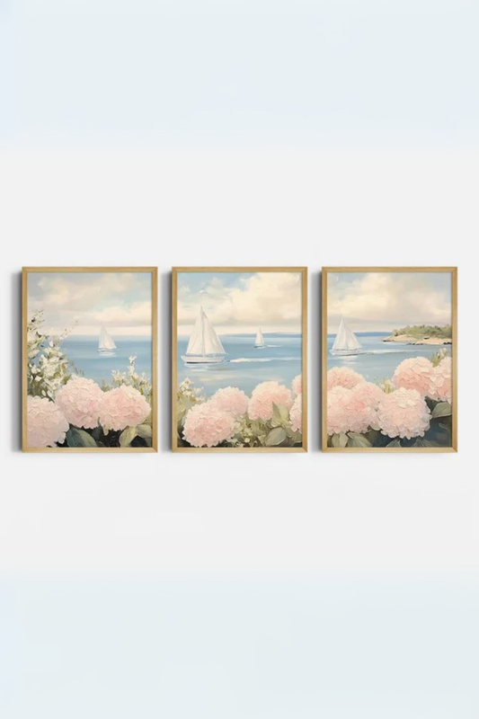 Set de 3 Mar con hortensias