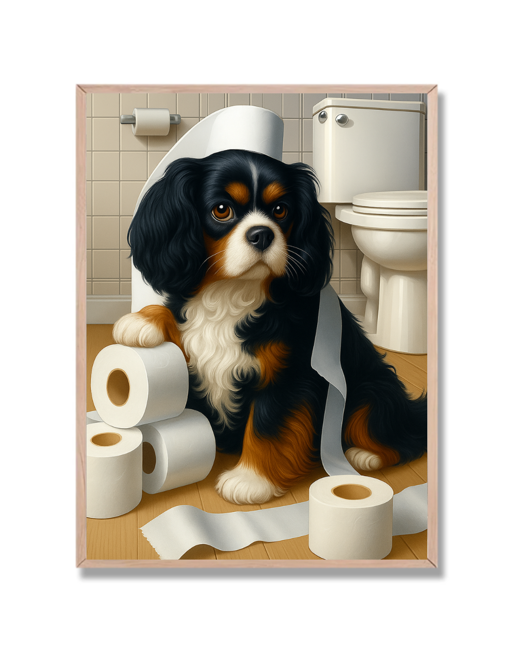 Perro baño y rollos