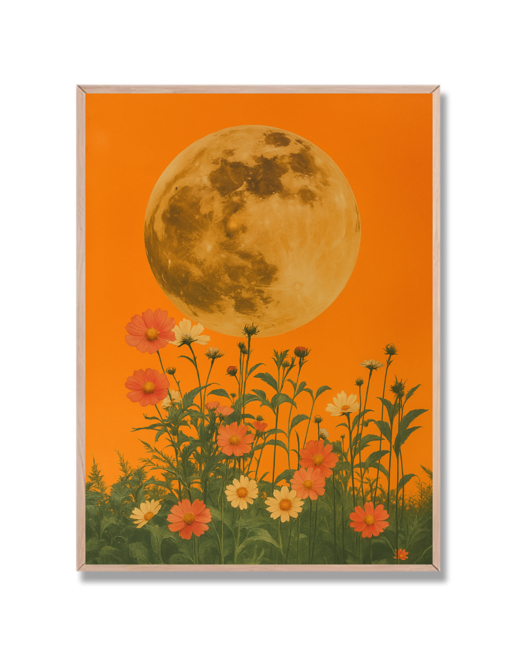 Luna y flores en naranja