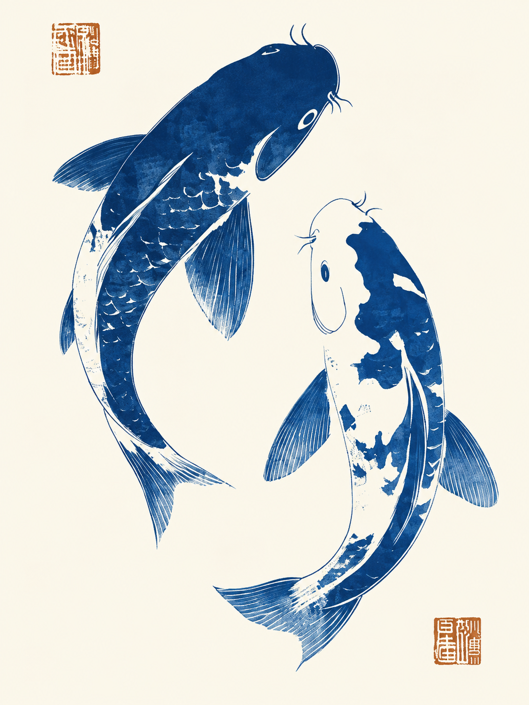 Peces azules sobre fondo crema