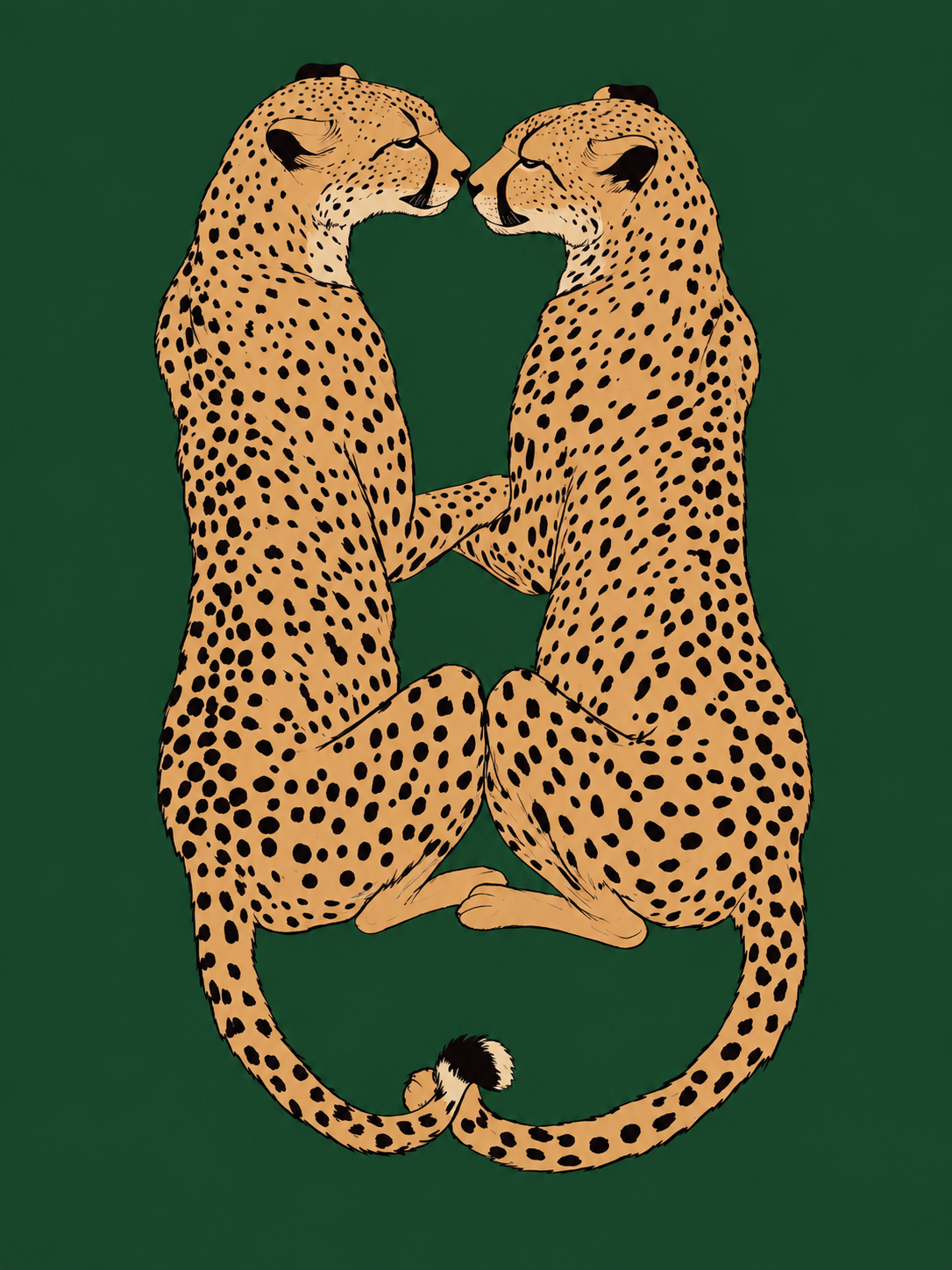 Dos leopardos sobre fondo verde