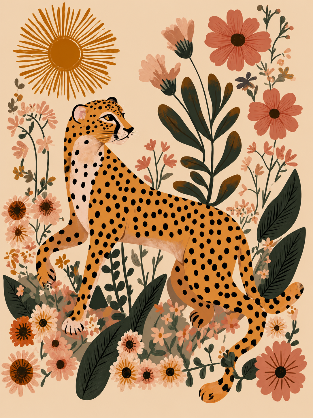 Leopardo entre flores