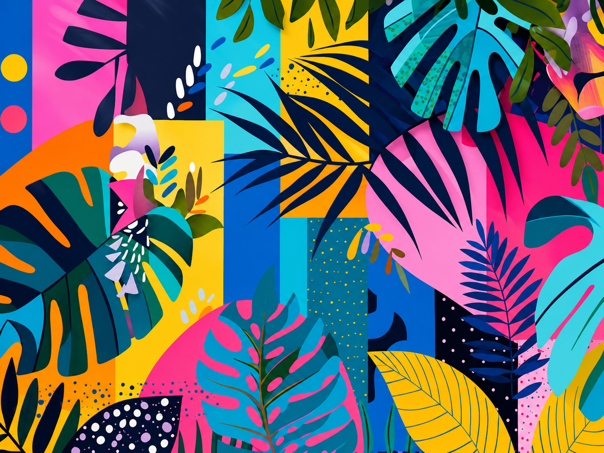 Collage botánico tropical colorido