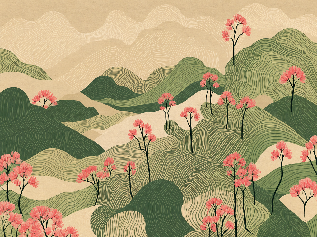 Paisaje ilustrado con flores