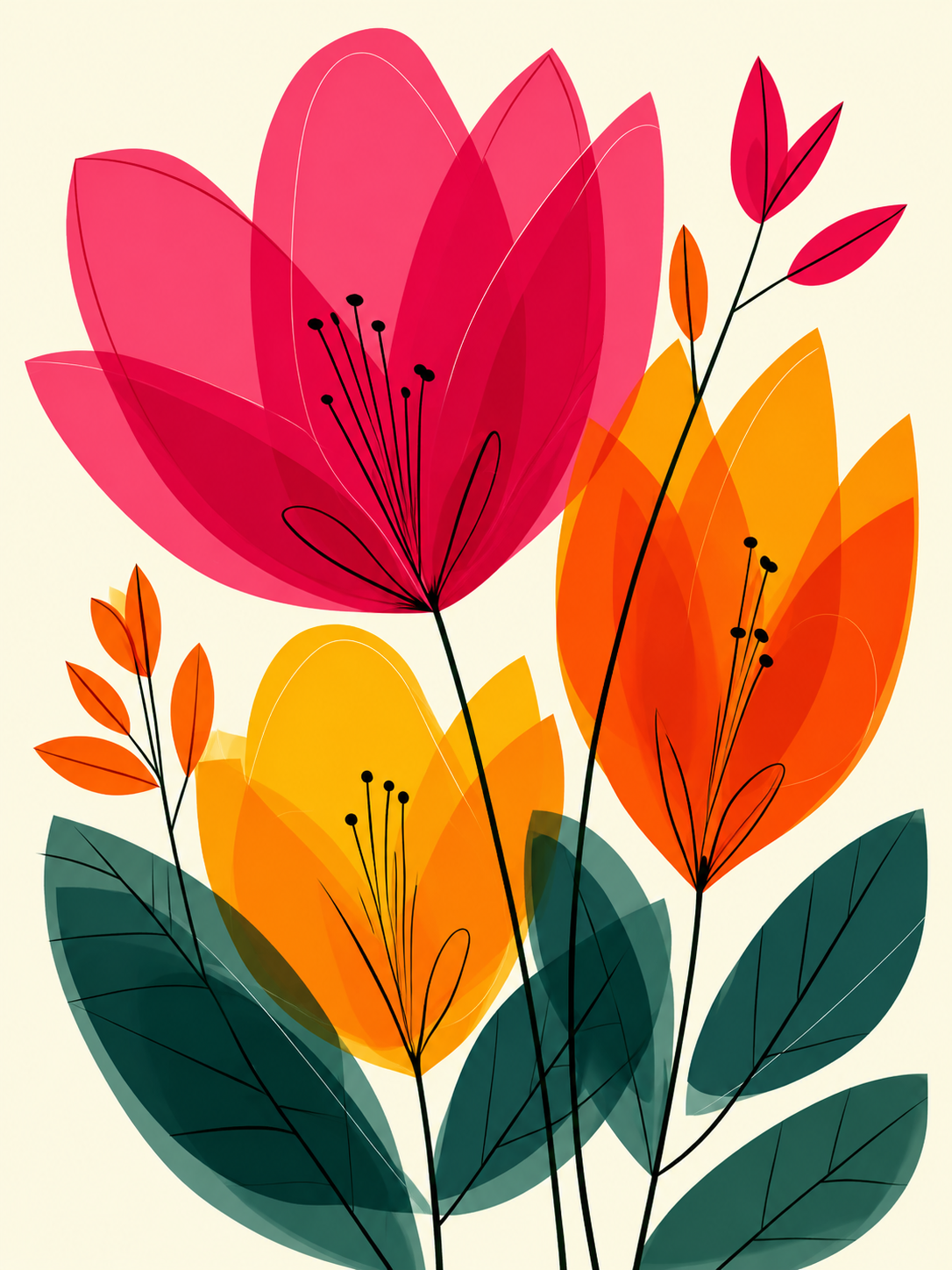 Flores Rosadas y Naranjas