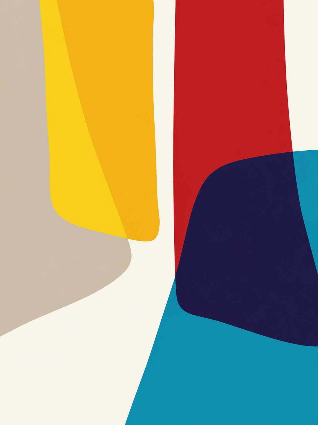 Abstracto geométrico amarillo, rojo, azul y turquesa