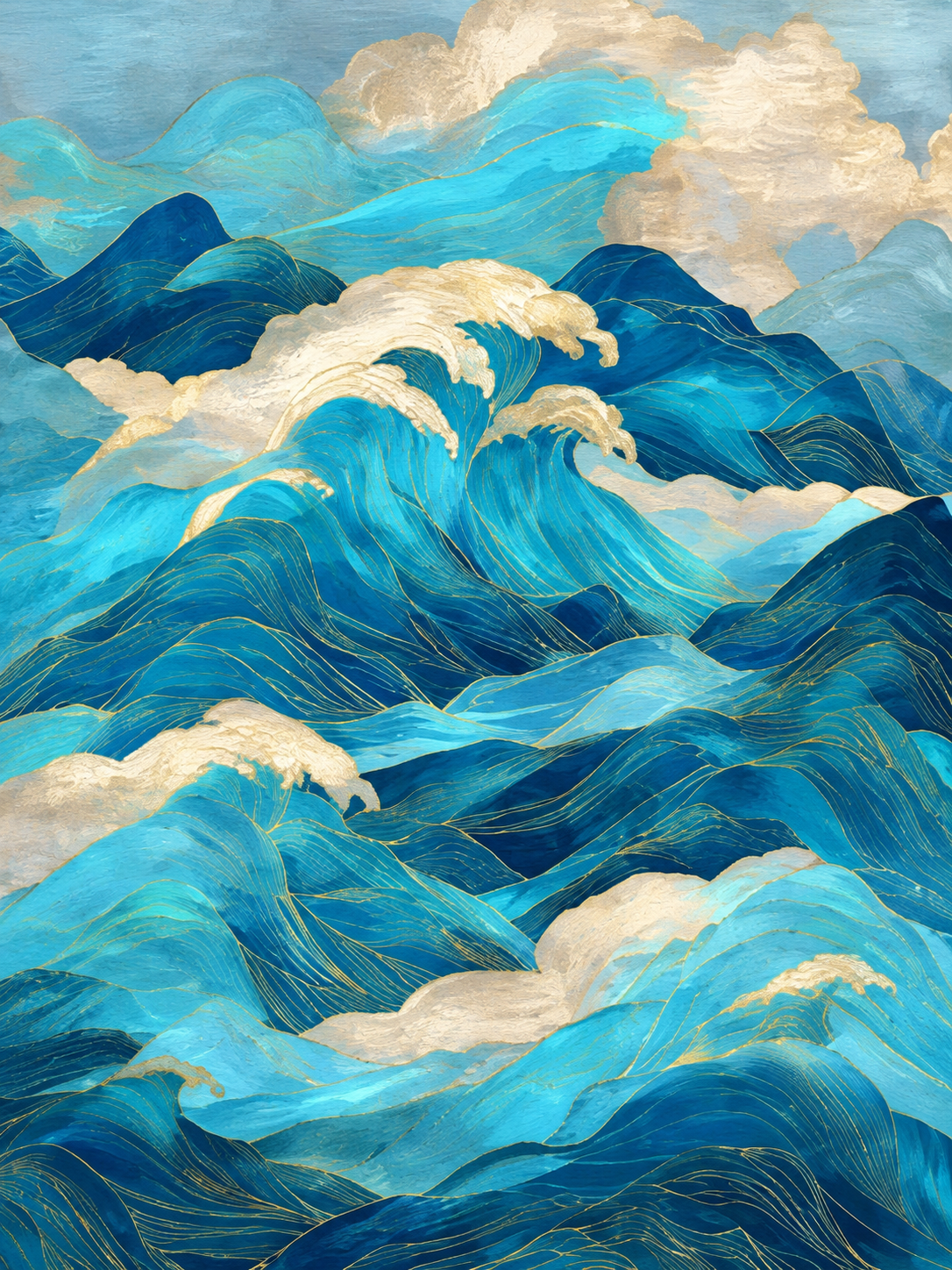 Paisaje marino en azules y turquesas