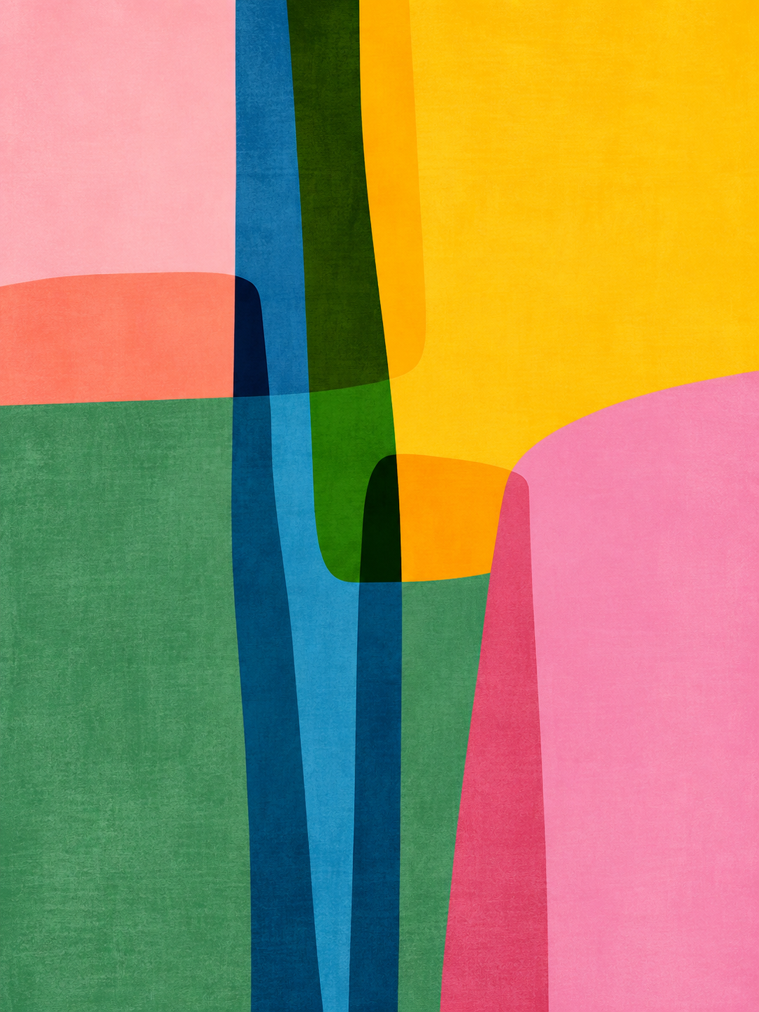 Abstracto geométrico de bloques turquesa, verde, amarillo y rosa