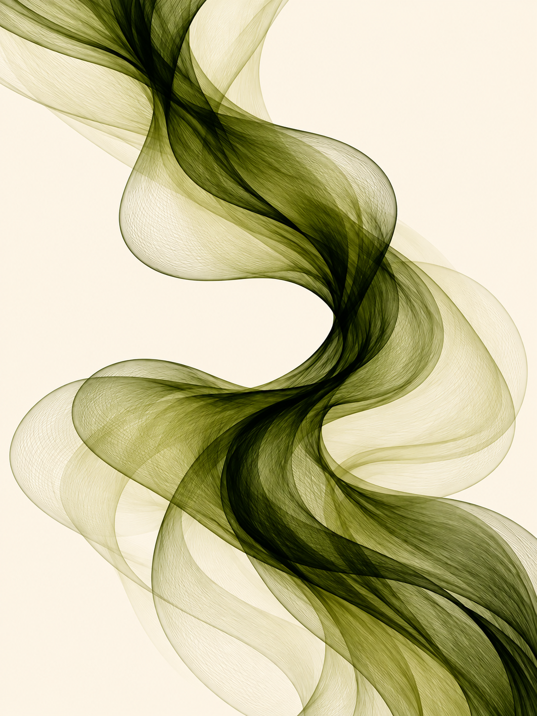Abstracto de cinta translúcida verde sobre fondo crema