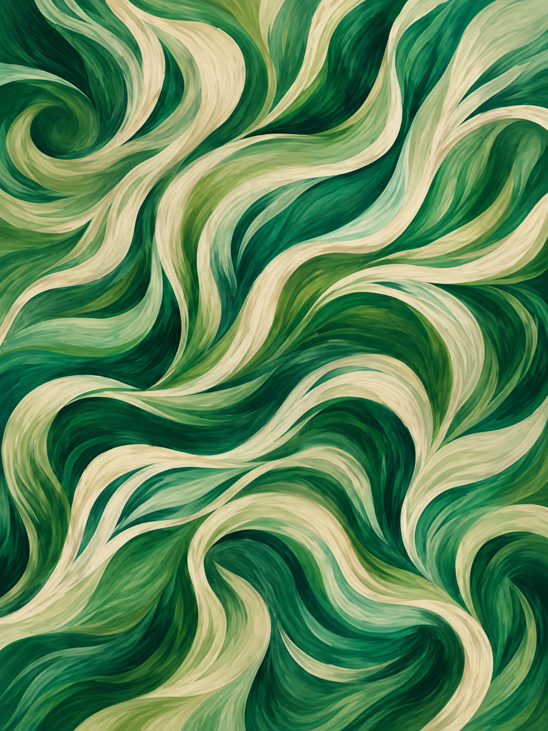 Abstracto ondulante en verdes y crema