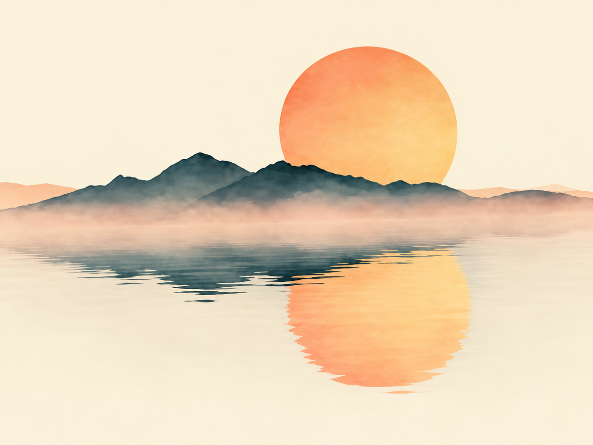 Atmosférico de montañas y sol naranja