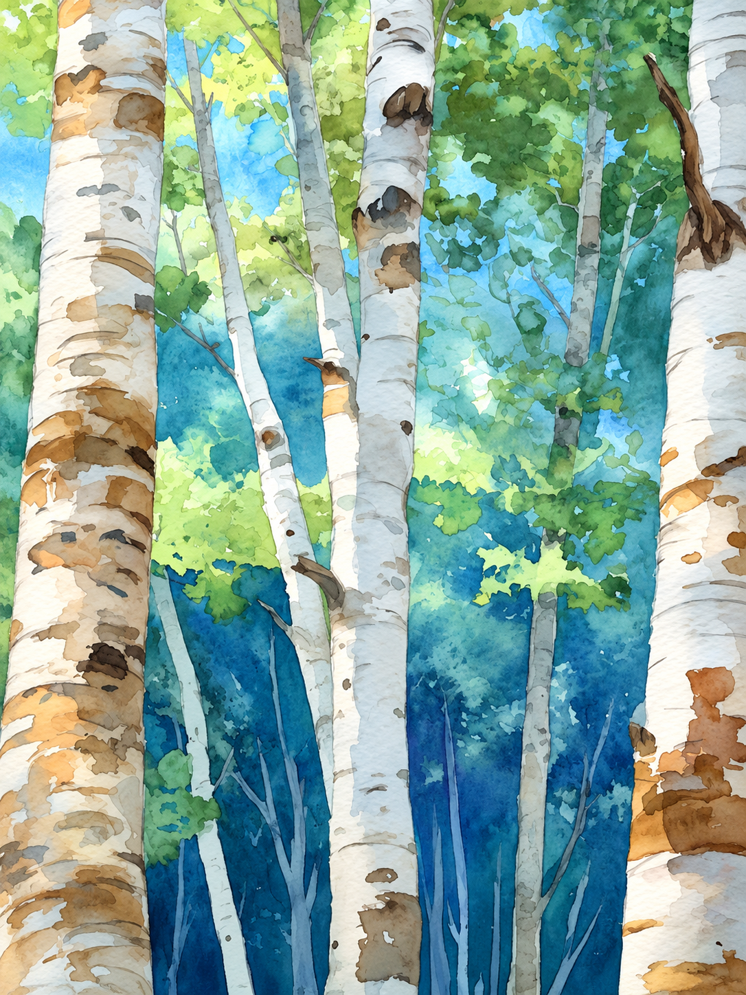 Paisajístico de bosque en azules y verdes