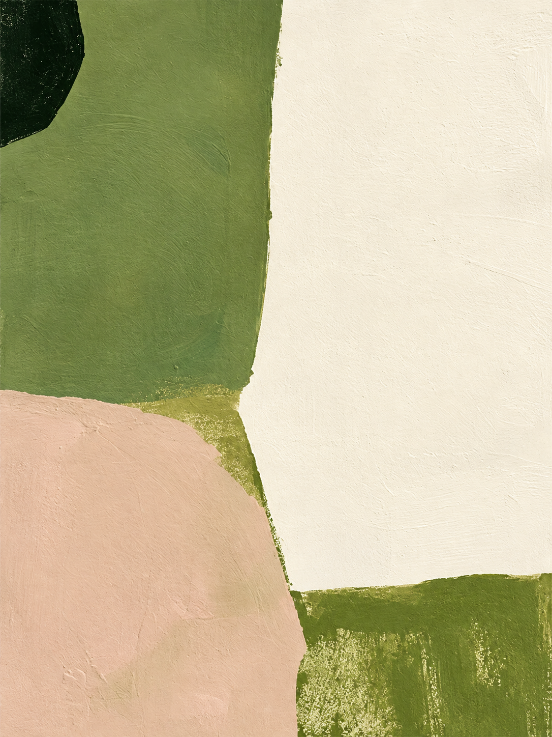 Abstracto gestual en verde, crema y rosa pálido