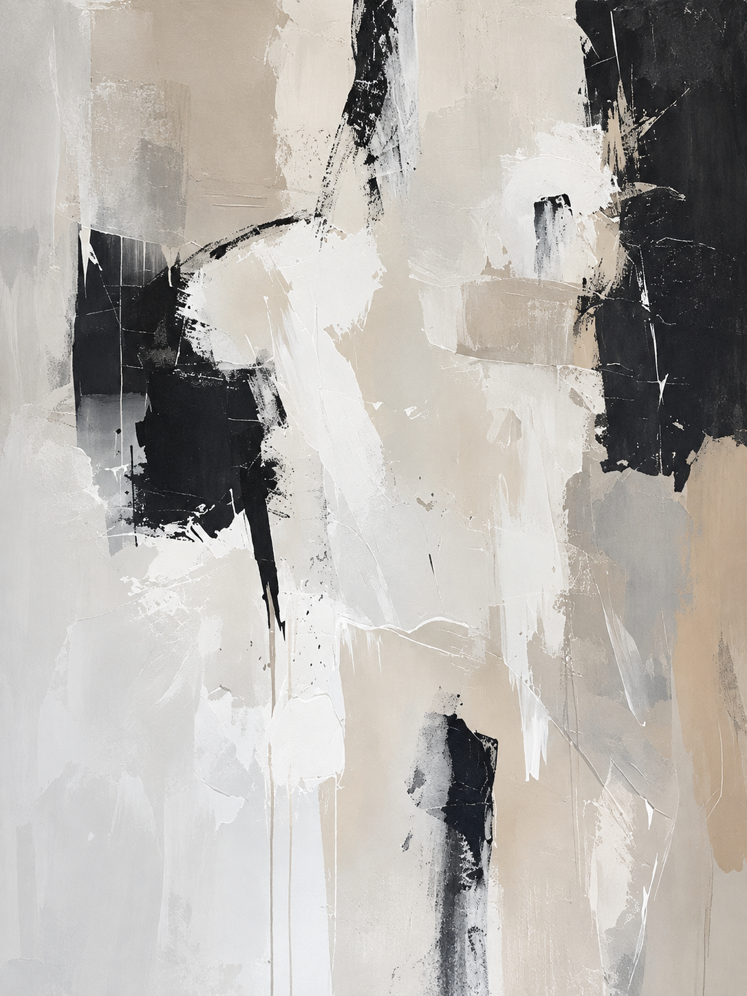 Abstracto gestual en blanco, gris, beige y negro — Derecho
