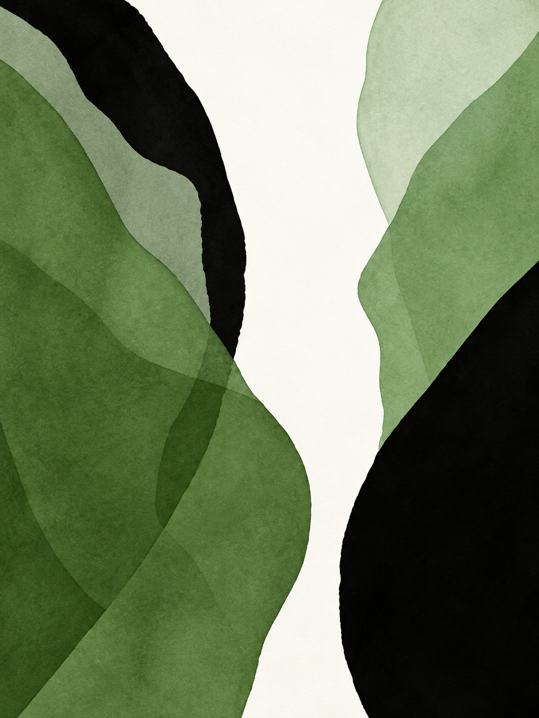 Composición abstracta verde, crema y negra — Izquierdo