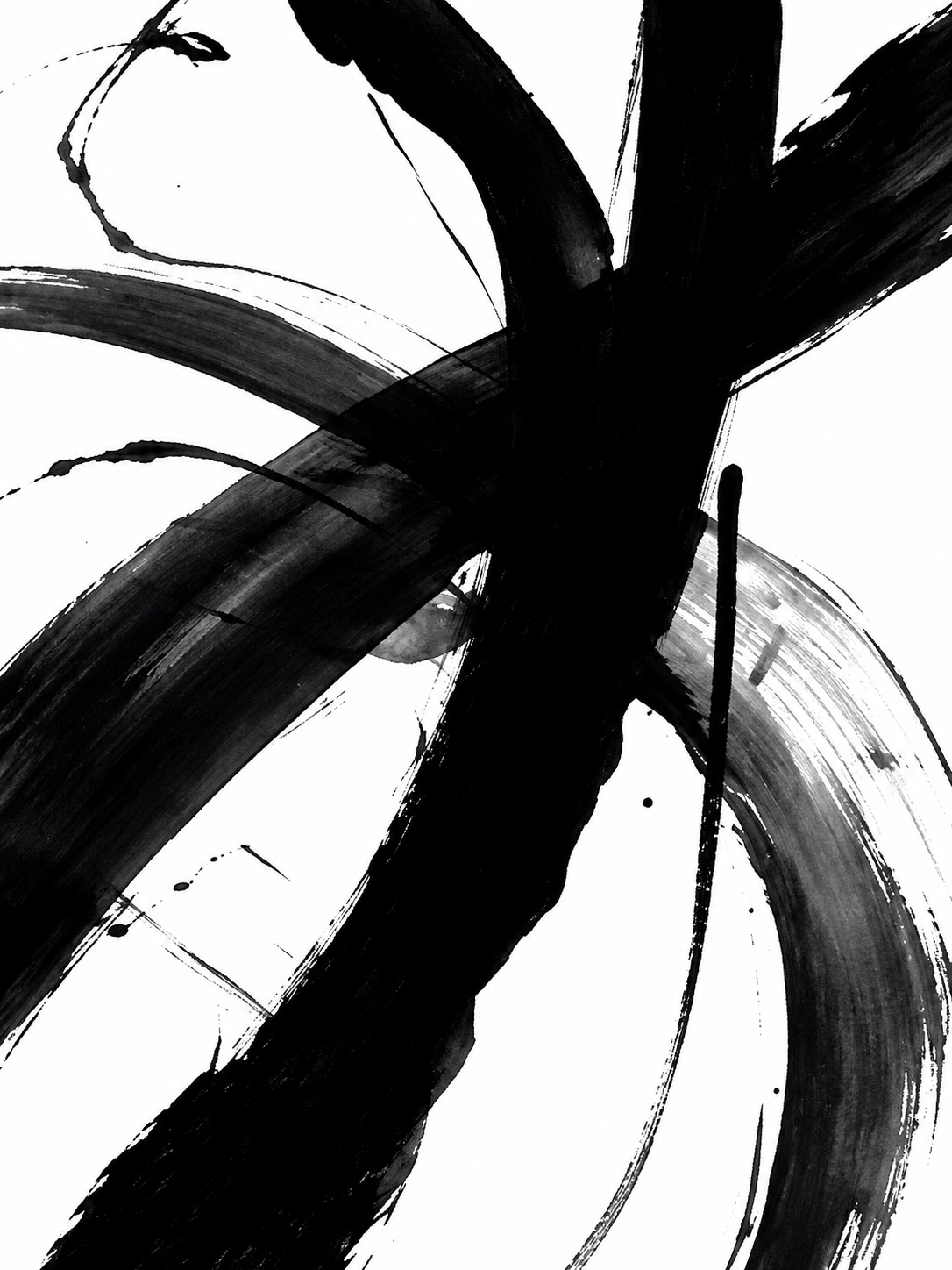 Set de 3 Ramas abstractas negras sobre blanco — obra 1