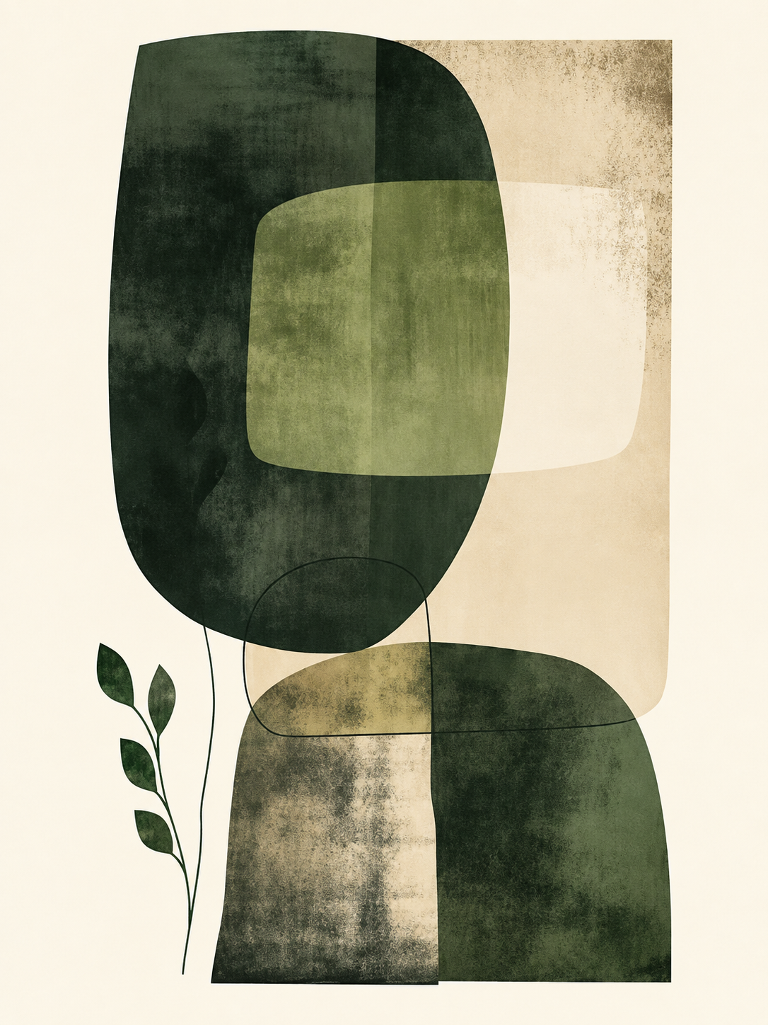 Abstracto botánico verde y crema — Izquierdo